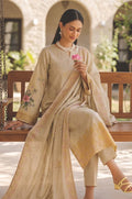 Honey Beige Embroidered Printed Dhanak with Chamki 3-Piece Suit– Unstitched