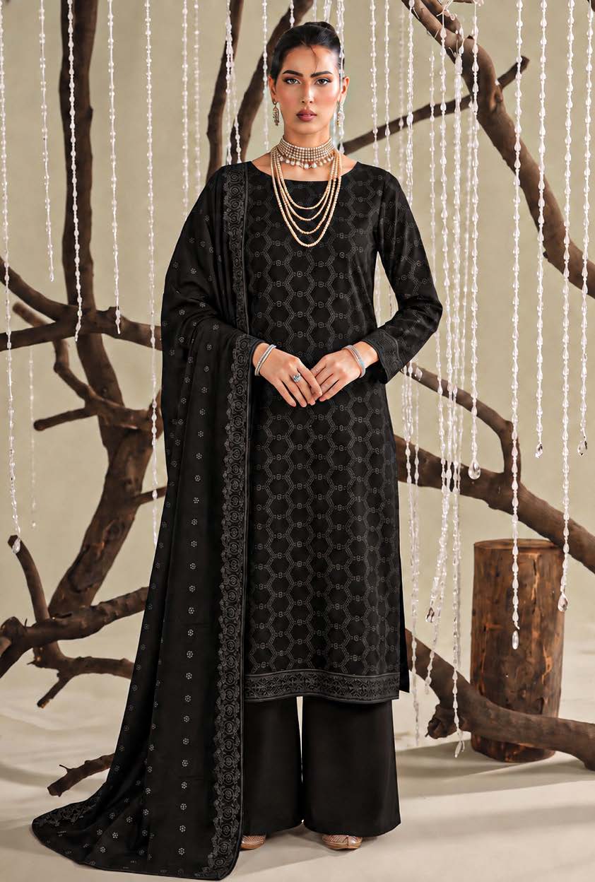 Black Embroidered Dhanak Chicken Kari 3-Piece Suit – Unstitche