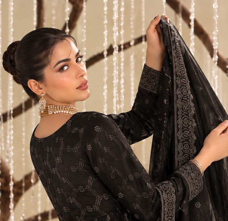 Black Embroidered Dhanak Chicken Kari 3-Piece Suit – Unstitche