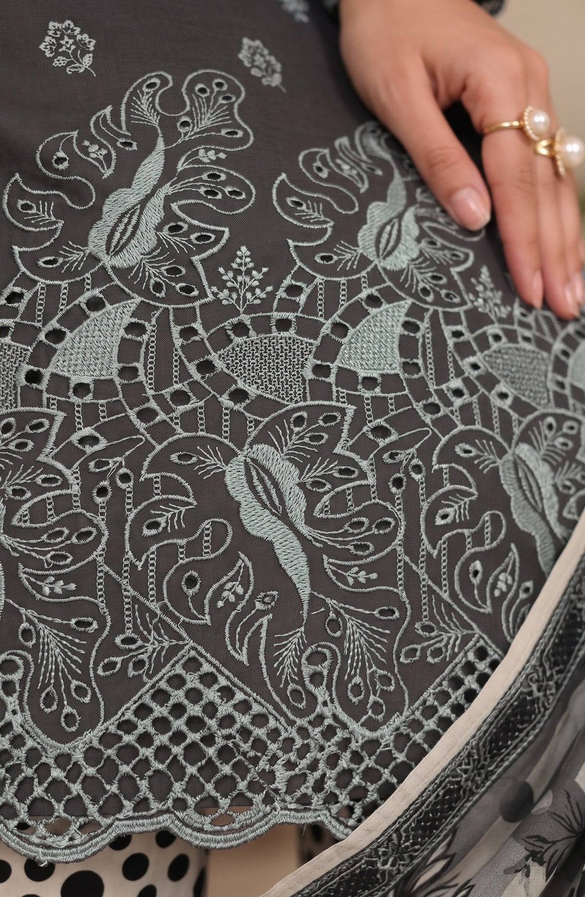 Black Embroidered Printed Khaddar Chicken Kari 3-Piece Suit