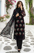 Black Unstitched Embroidered Lawn Suit 3-Piece