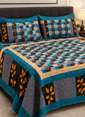 Blue Patchwork Crystal Cotton King Bed Set