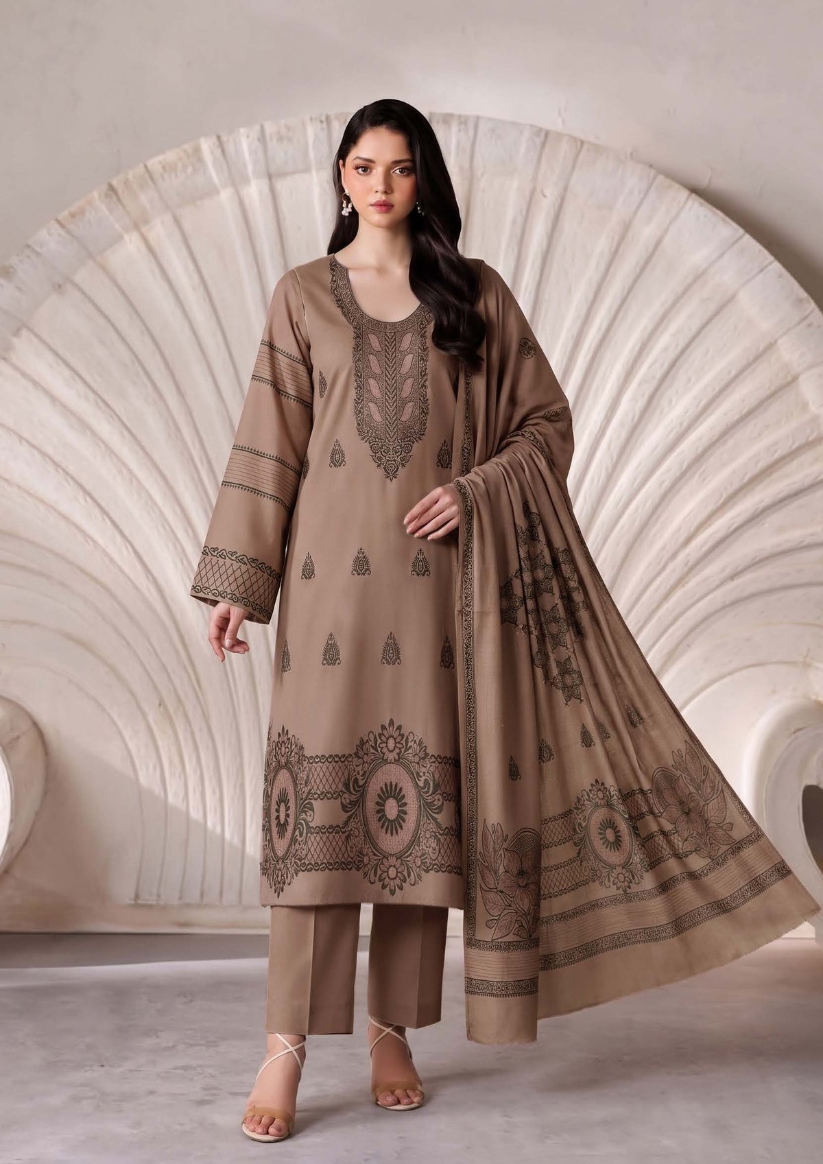 Brown Premium Velvet Barosha 3 Piece Suit– Unstitched