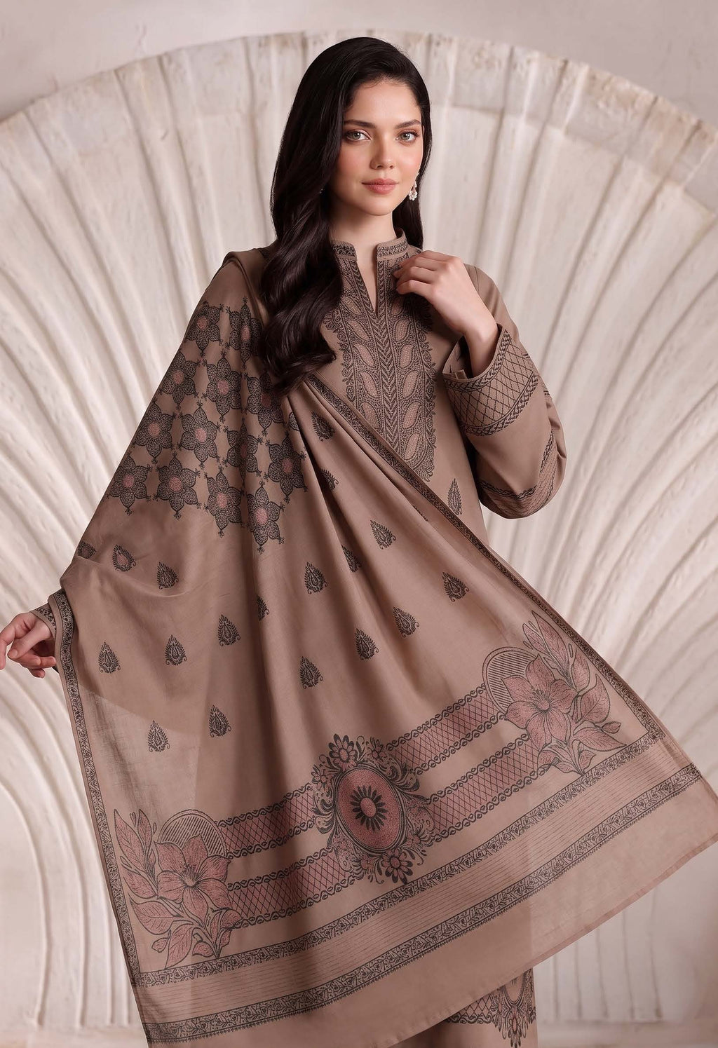 Brown Premium Velvet Barosha 3 Piece Suit– Unstitched