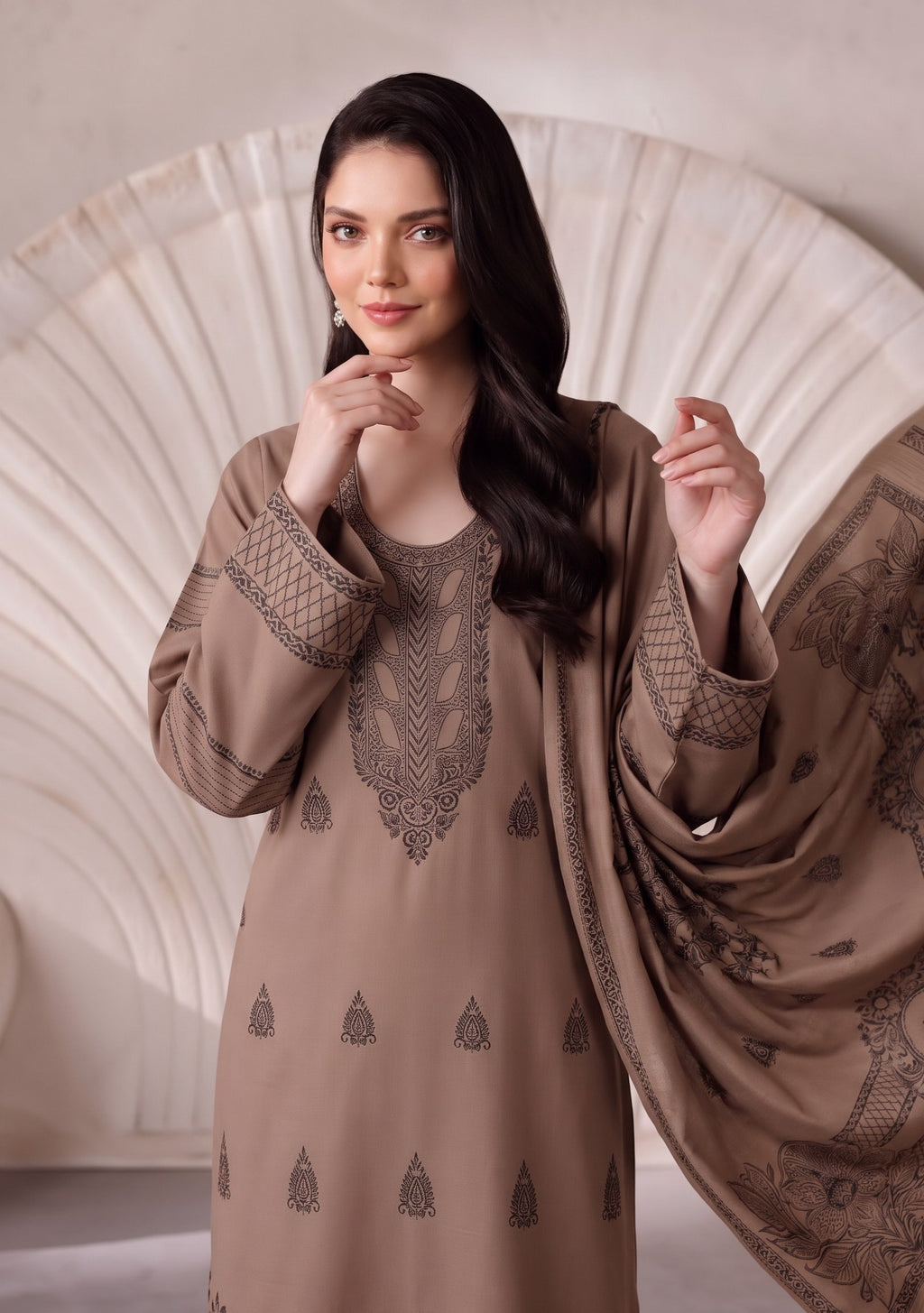 Brown Premium Velvet Barosha 3 Piece Suit– Unstitched