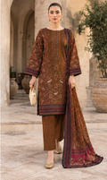 Brown Unstitched Embroidered Khader Suit 3 Piece