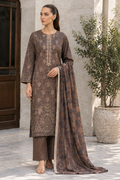 Brown Unstitched Printed Dhanak Suit 3-Piece