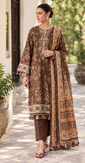 Brown Unstitched Printed Dhanak Suit 3-Piece
