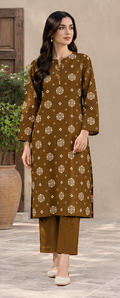 Brown Unstitched Printed Lawn 2-Piece Suit