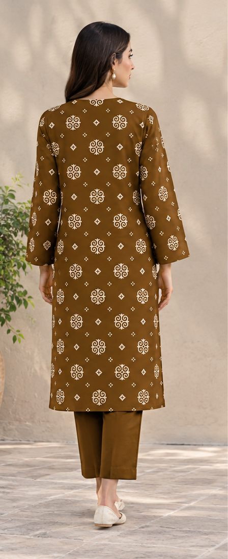 Brown Unstitched Printed Lawn 2-Piece Suit
