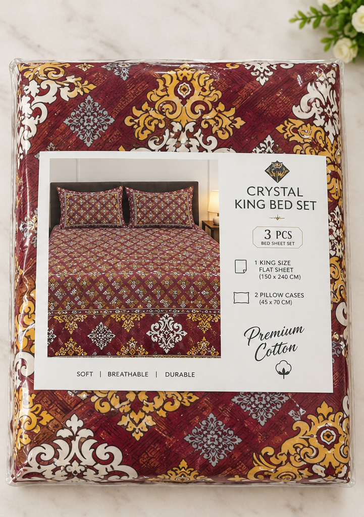 Burgundy Patchwork Crystal Cotton King Bed Set