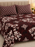 Burgundy Floral Crystal Cotton King Bed Set