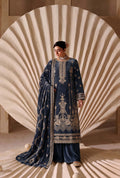 Steel Blue Embroidered Velvet 3-Piece Wedding Suit