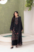 CHARCOAL BLACK LUXURY EMBROIDERED VELVET STRIPE CHAMKI SET