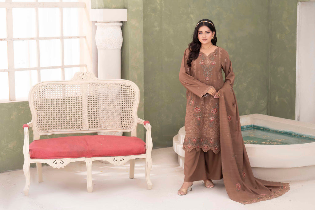 COCOA BROWN LUXURY EMBROIDERED VELVET STRIPE CHAMKI SET