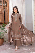LUXURY BROWN EMBROIDERED SLUB ZARI VISCOSE SET