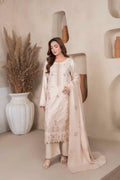 Cream Beige Luxury Dhanak Suit With Velvet Shawl 3-Piece Suit – Unstitched