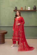 Crimson Red Embroidered Piece Suit with Crinkle Dupatta 3-Piece Suit