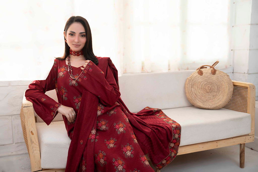 DARK RED LUXURY EMBROIDERED VELVET CRYSTAL SET