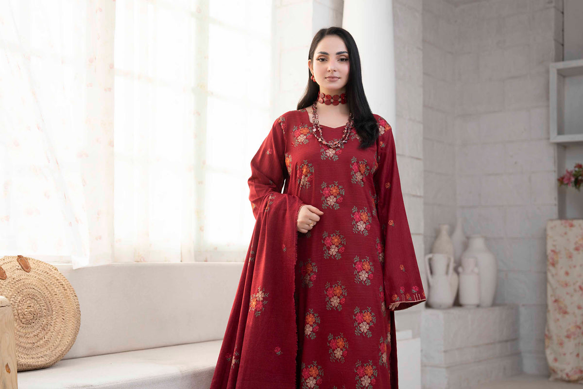 DARK RED LUXURY EMBROIDERED VELVET CRYSTAL SET