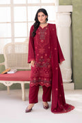DARK RED LUXURY EMBROIDERED VELVET STRIPE CHAMKI SET
