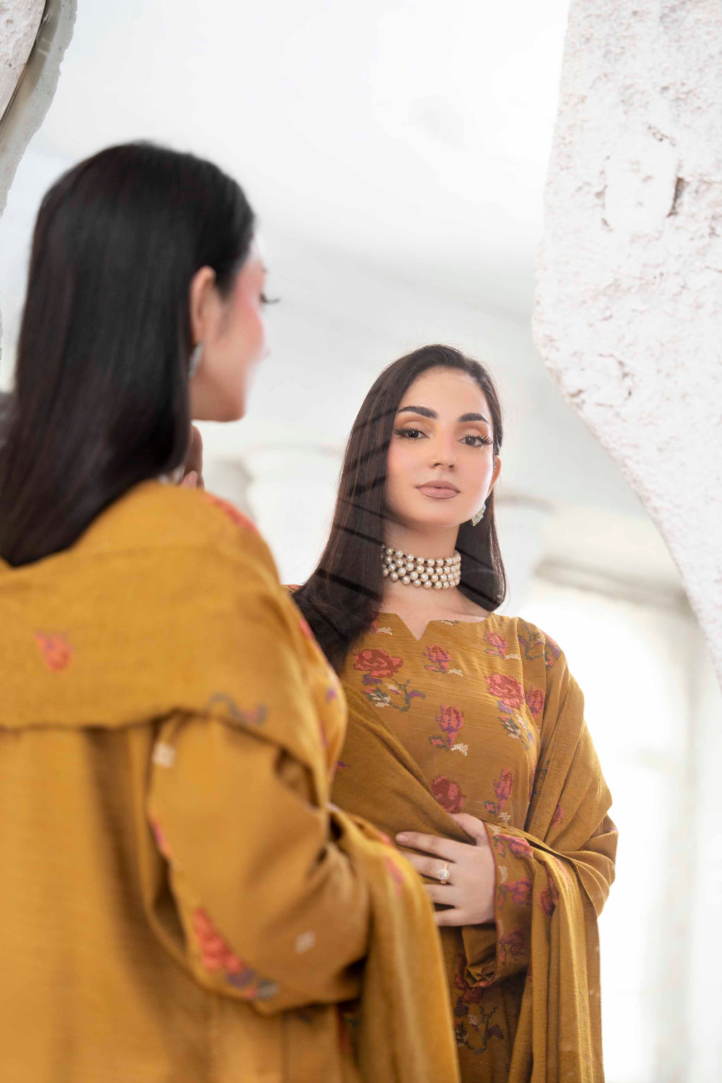 MUSTARD GOLD LUXURY EMBROIDERED VELVET CRYSTAL SET