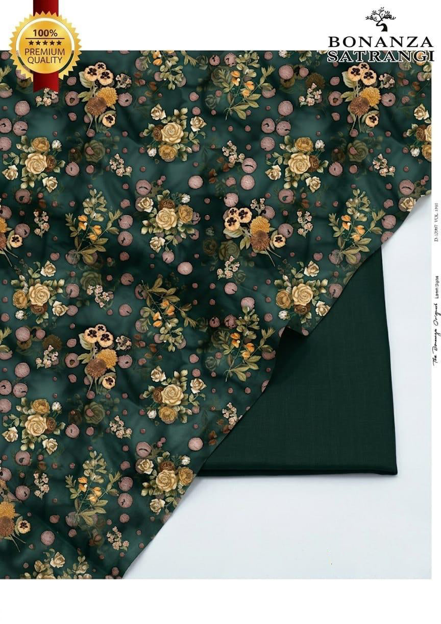 Dark Green Unstitched Printed Lawn 2-Piece Suit