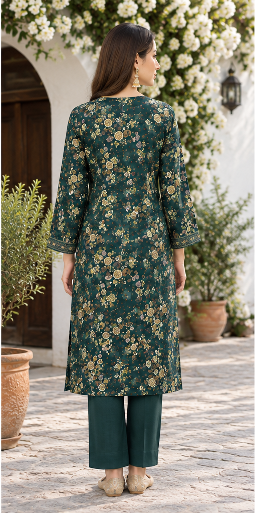 Dark Green Unstitched Printed Lawn 2-Piece Suit