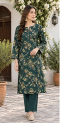 Dark Green Unstitched Printed Lawn 2-Piece Suit