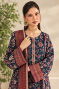 Dark Navy Blue Embroidered Linen 3-Piece