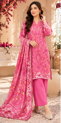 Dark Pink Unstitched Embroidered Lawn Suit 3-Piece