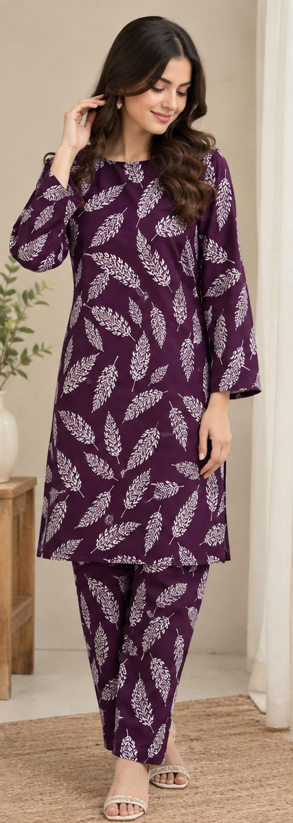Dark Purple Unstitched Printed Lawn 2-Piece