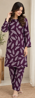 Dark Purple Unstitched Printed Lawn 2-Piece