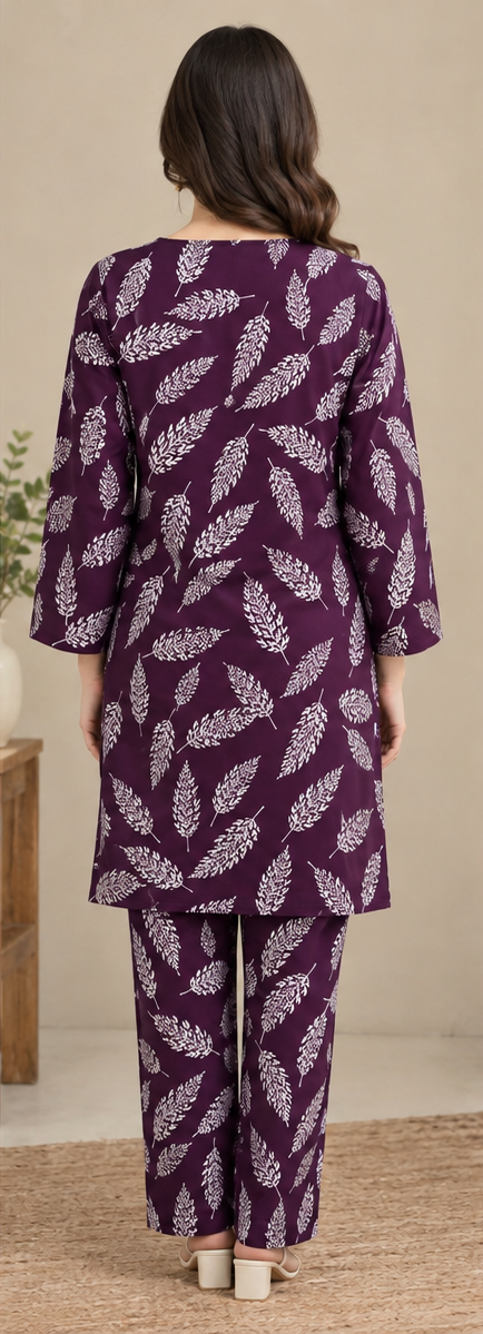 Dark Purple Unstitched Printed Lawn 2-Piece