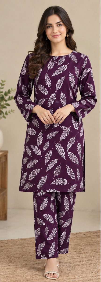 Dark Purple Unstitched Printed Lawn 2-Piece
