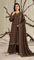 Dark Brown Embroidered Dhanak Chicken Kari 3-Piece Suit – Unstitched