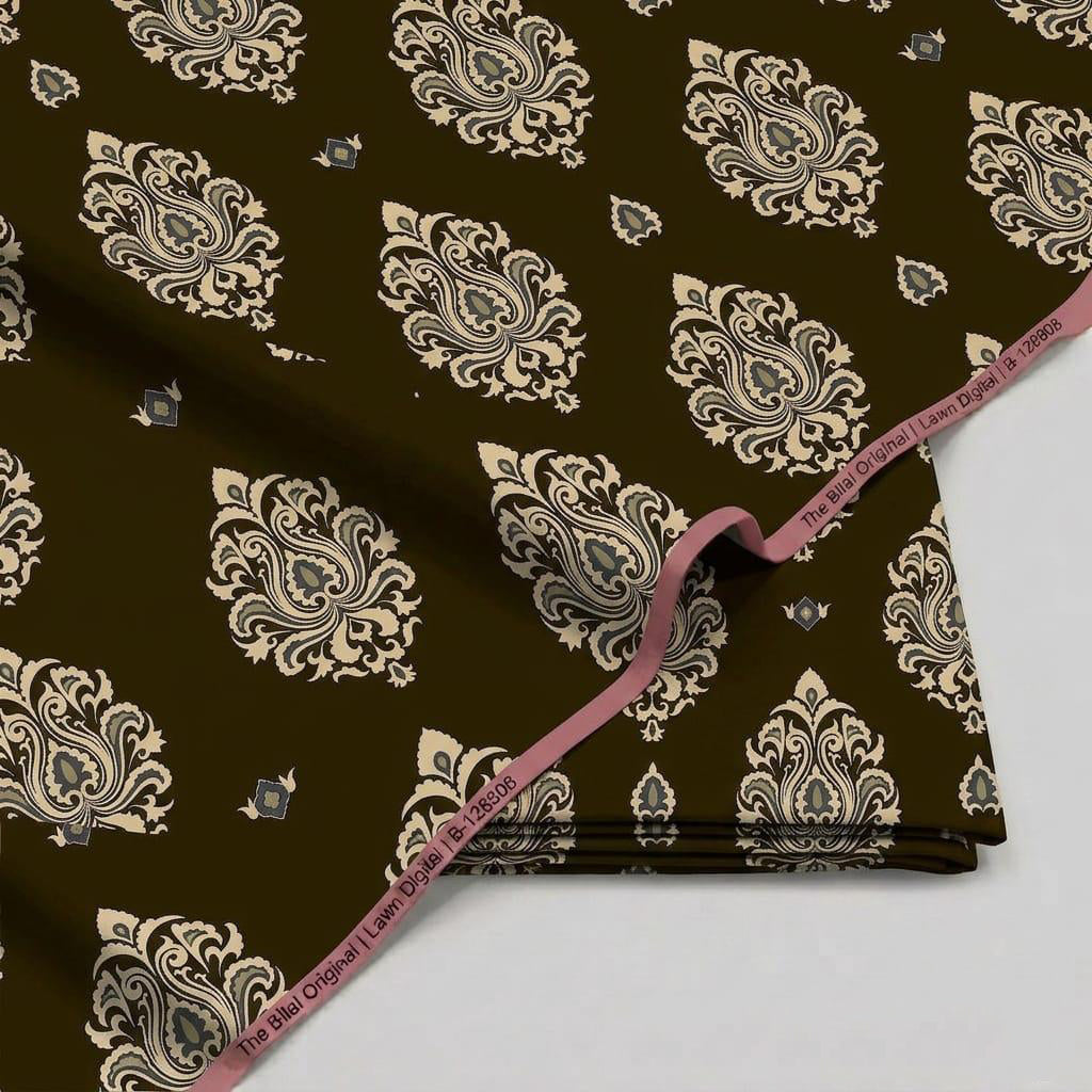 Dark Brown Unstitched Printed Lawn 2-Piece