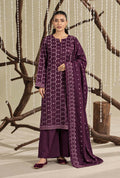 Deep Purple Embroidered Dhanak Chicken Kari 3-Piece Suit – Unstitched