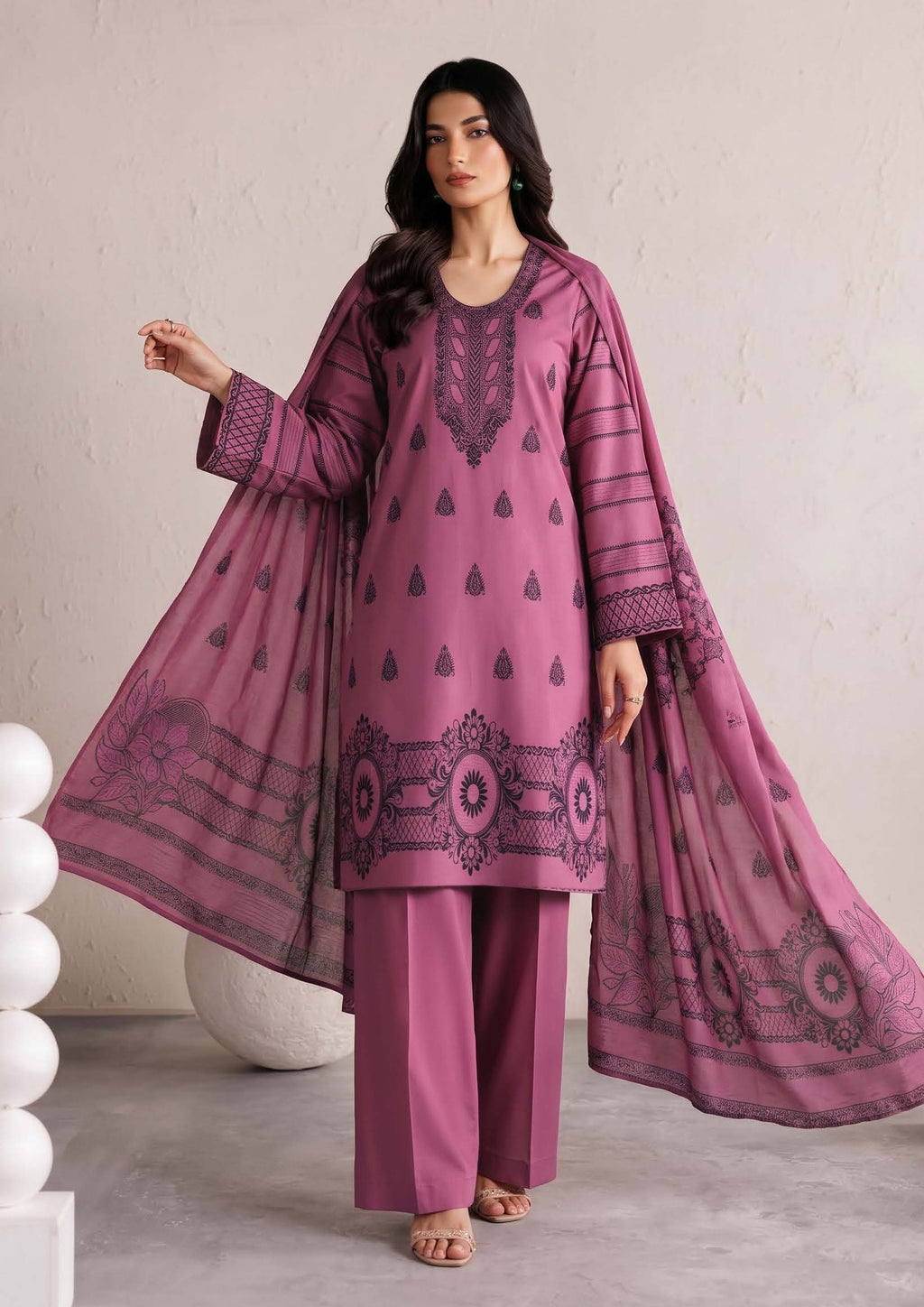 Dusty Pink Premium Velvet Barosha 3 Piece Suit– Unstitched