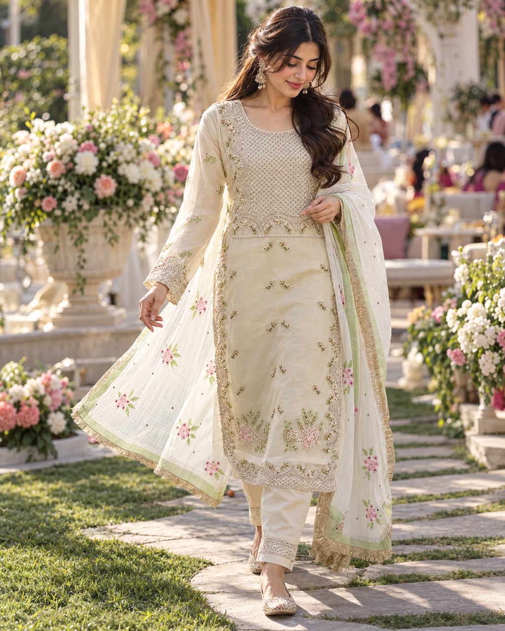 Elegant Beige Embroidered 3 Piece Pret Suit