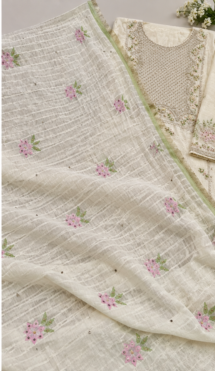 Elegant Beige Embroidered 3 Piece Pret Suit