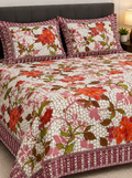 Red Floral Hexagon Crystal Cotton King Bed Set