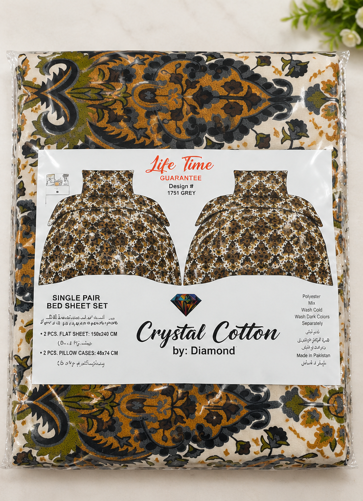Grey Crystal Cotton King Bed Set