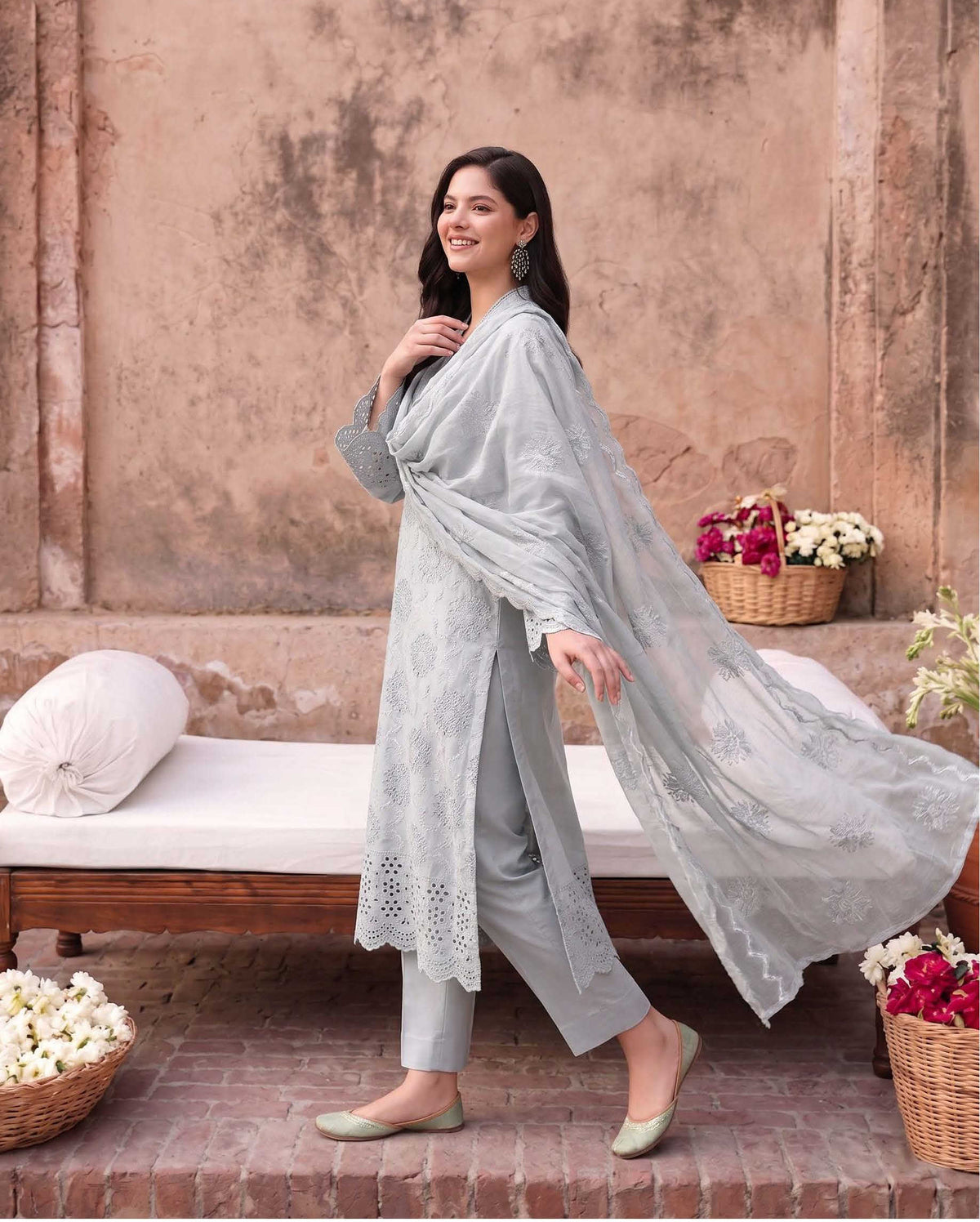 Grey Unstitched Embroidered Lawn Suit 3-Piece