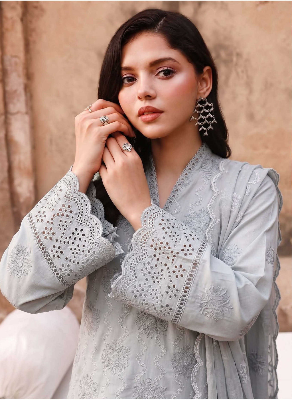 Grey Unstitched Embroidered Lawn Suit 3-Piece