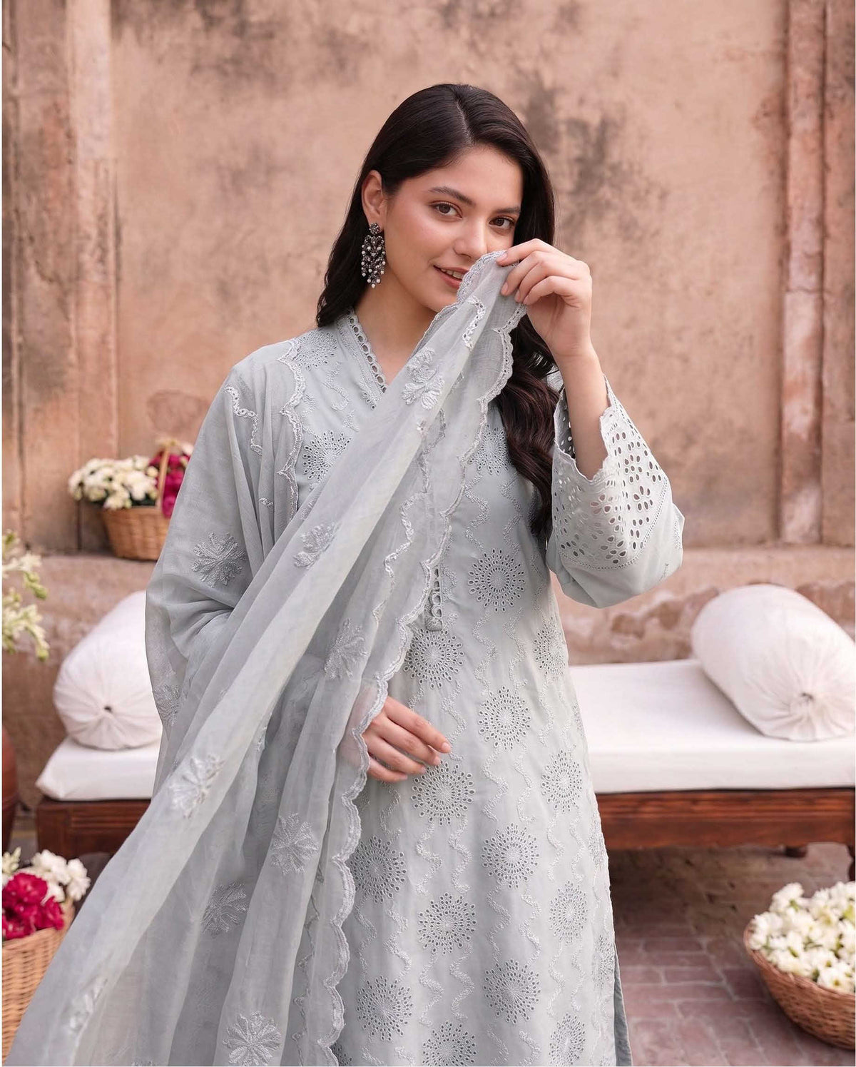 Grey Unstitched Embroidered Lawn Suit 3-Piece