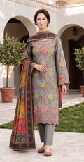 Grey Unstitched Embroidered Linen 3-Piece