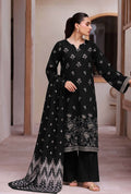 Jet Black Embroidered Dhanak 3-Piece Suit