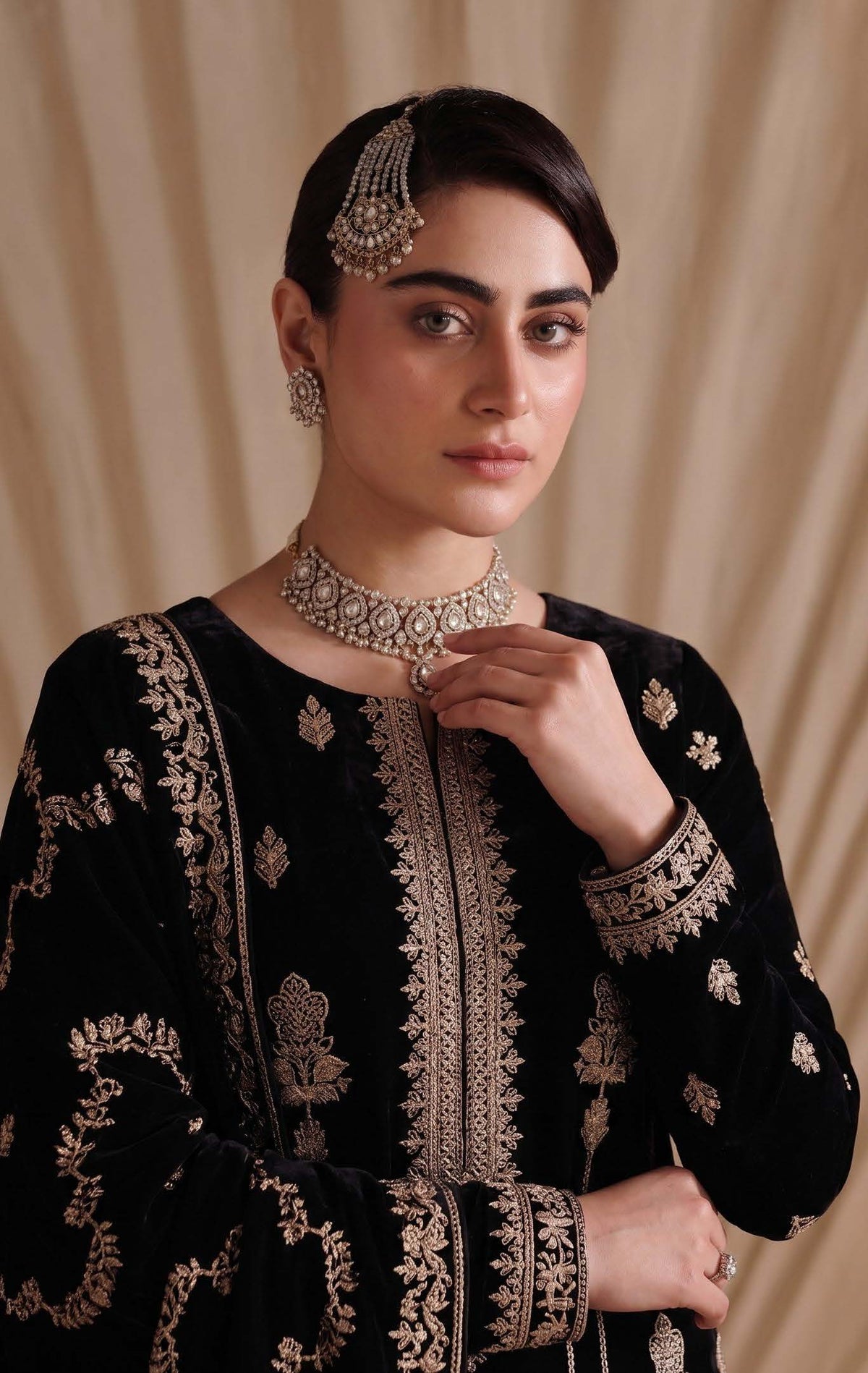 Jet Black Embroidered Velvet 3-Piece Wedding Suit