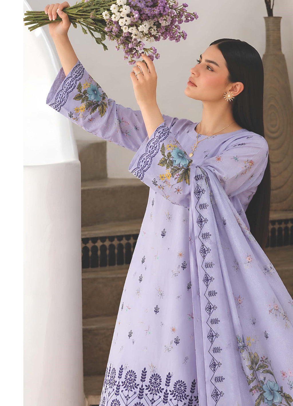 Blueberry Purple Embroidered Printed Dhanak with Chamki 3-Piece Suit– Unstitched